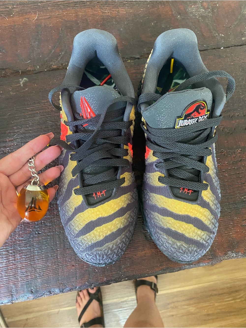 Reebok Kids Jurassic Park Tiger-Stripe Sneakers in Yellow, Black and Red